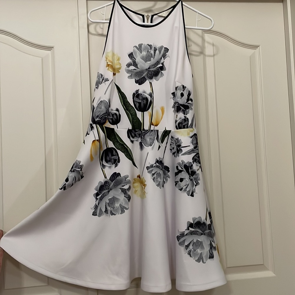 Ted Baker White with Yellow and Black Floral Skater Dress - Picture 4 of 6